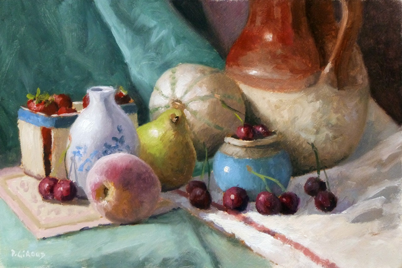 Peinture : Fruits et Vase 