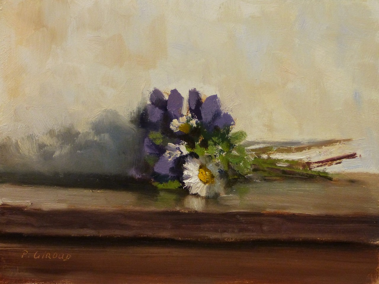 Peinture : Violettes et Pâquerettes 