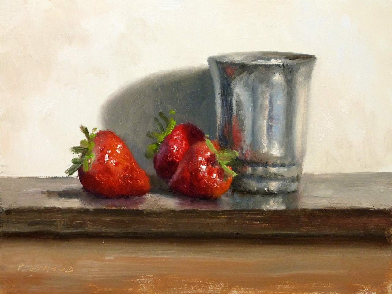 Peinture : Fraises et Pot en Etain