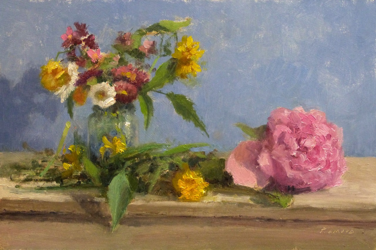 Peinture : Pivoine et Fleurs des Champs