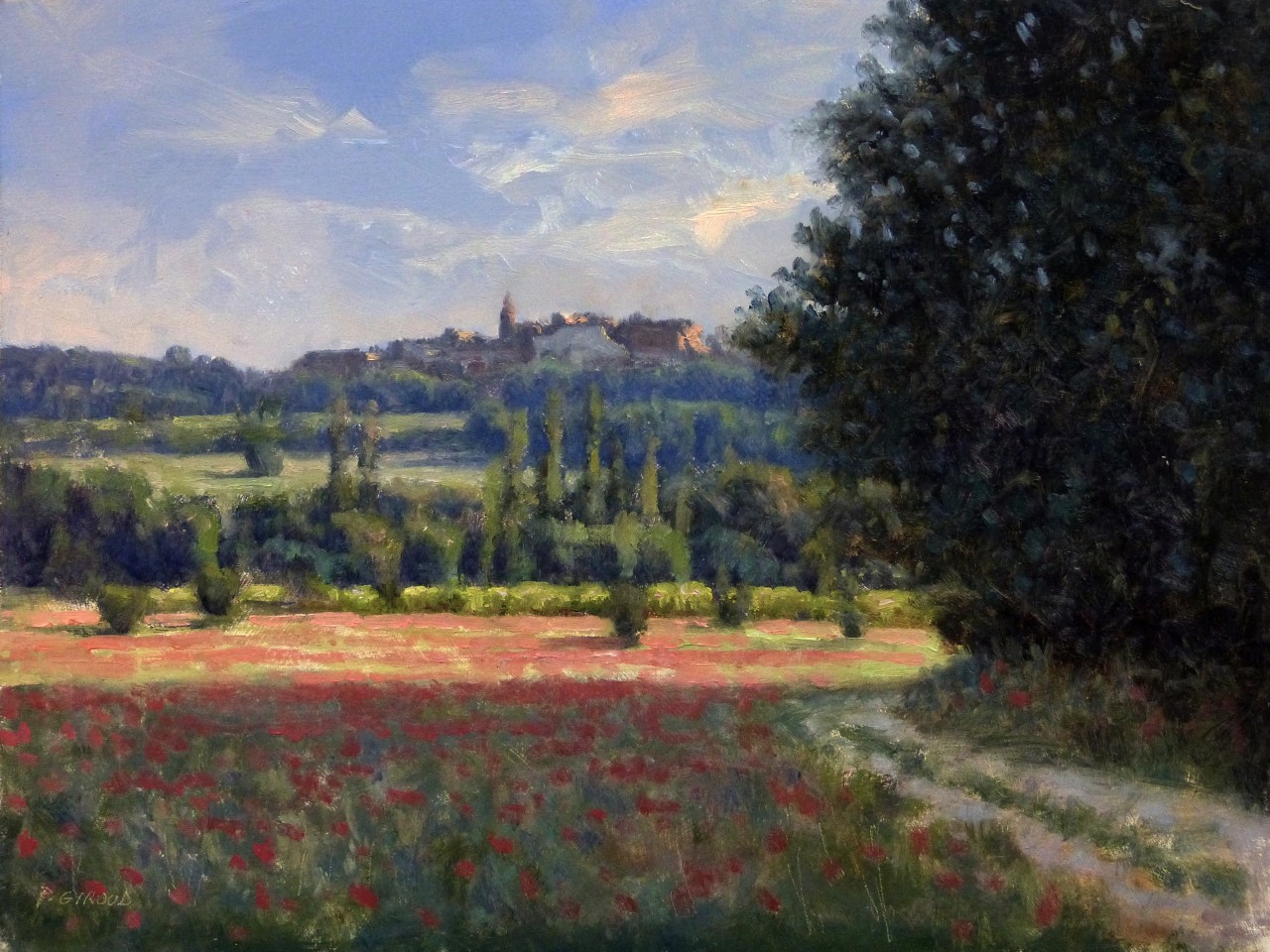Peinture : Champs de Coquelicots devant Roussillon 