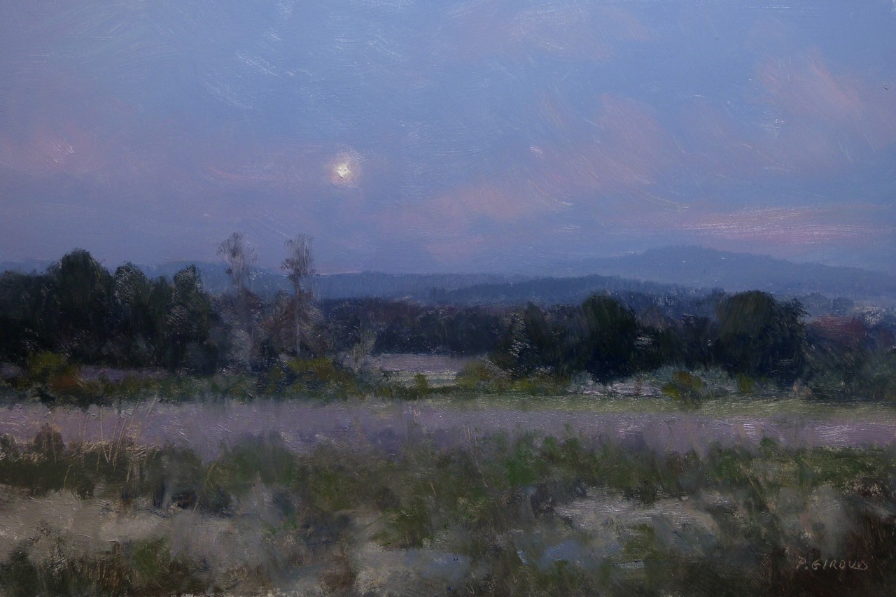 Peinture : Pleine Lune sur les Lavandes 