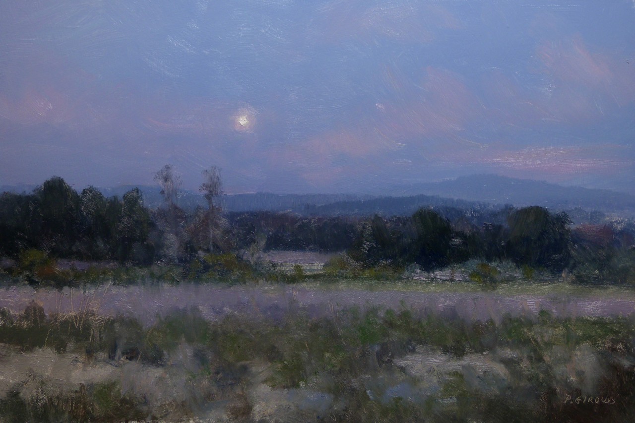 Peinture : Pleine Lune sur les Lavandes