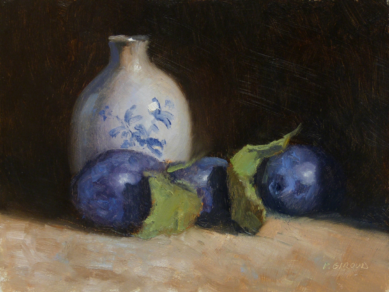Peinture : Prunes et Vase