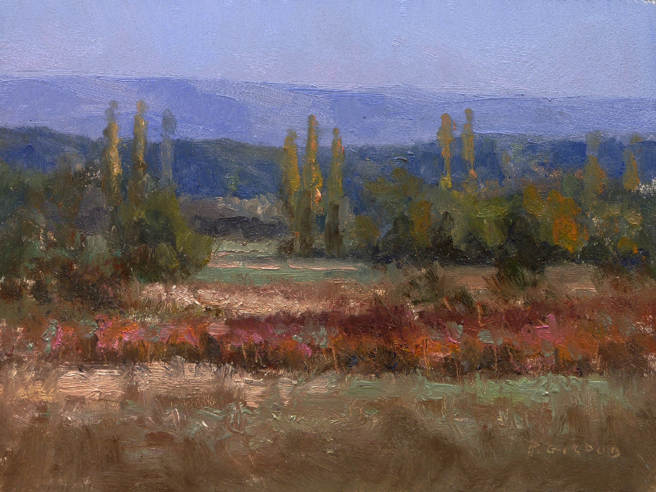 Peinture : Peupliers 