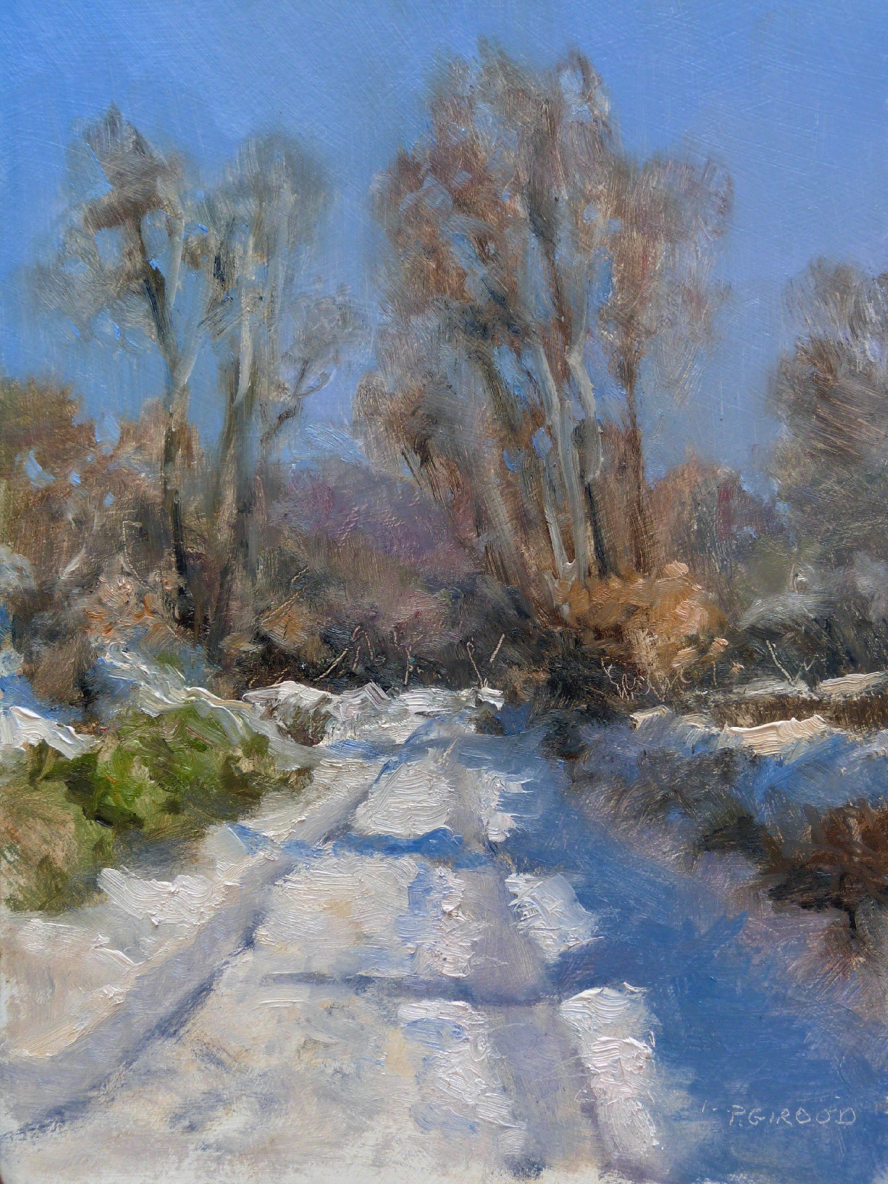 Peinture : Chemin Enneigé vers Sisteron