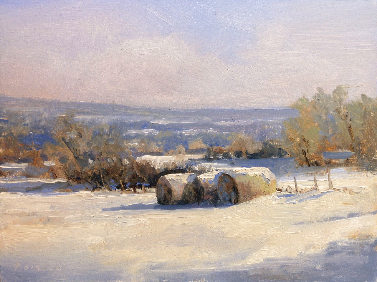 Peinture : Bottes de Foin sous la Neige 