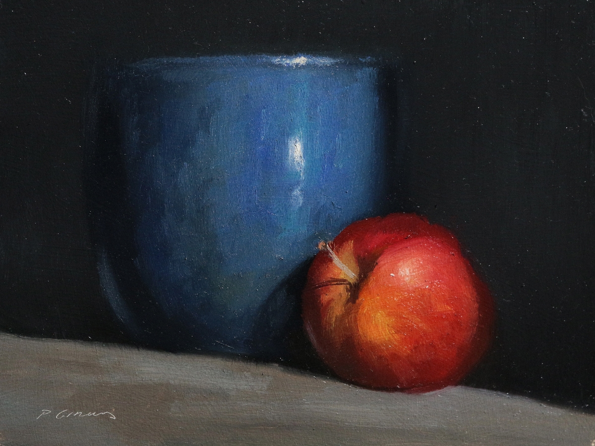 Peinture : Pomme et Vase Bleu