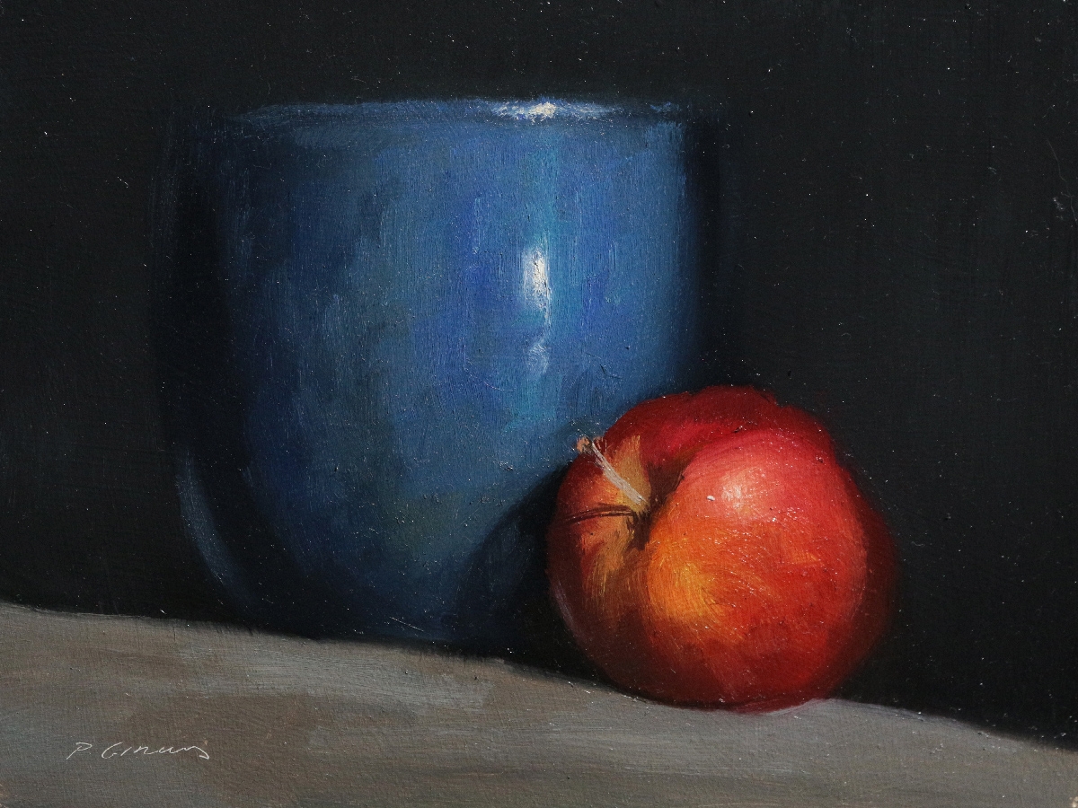 Peinture : Pomme et Vase Bleu 