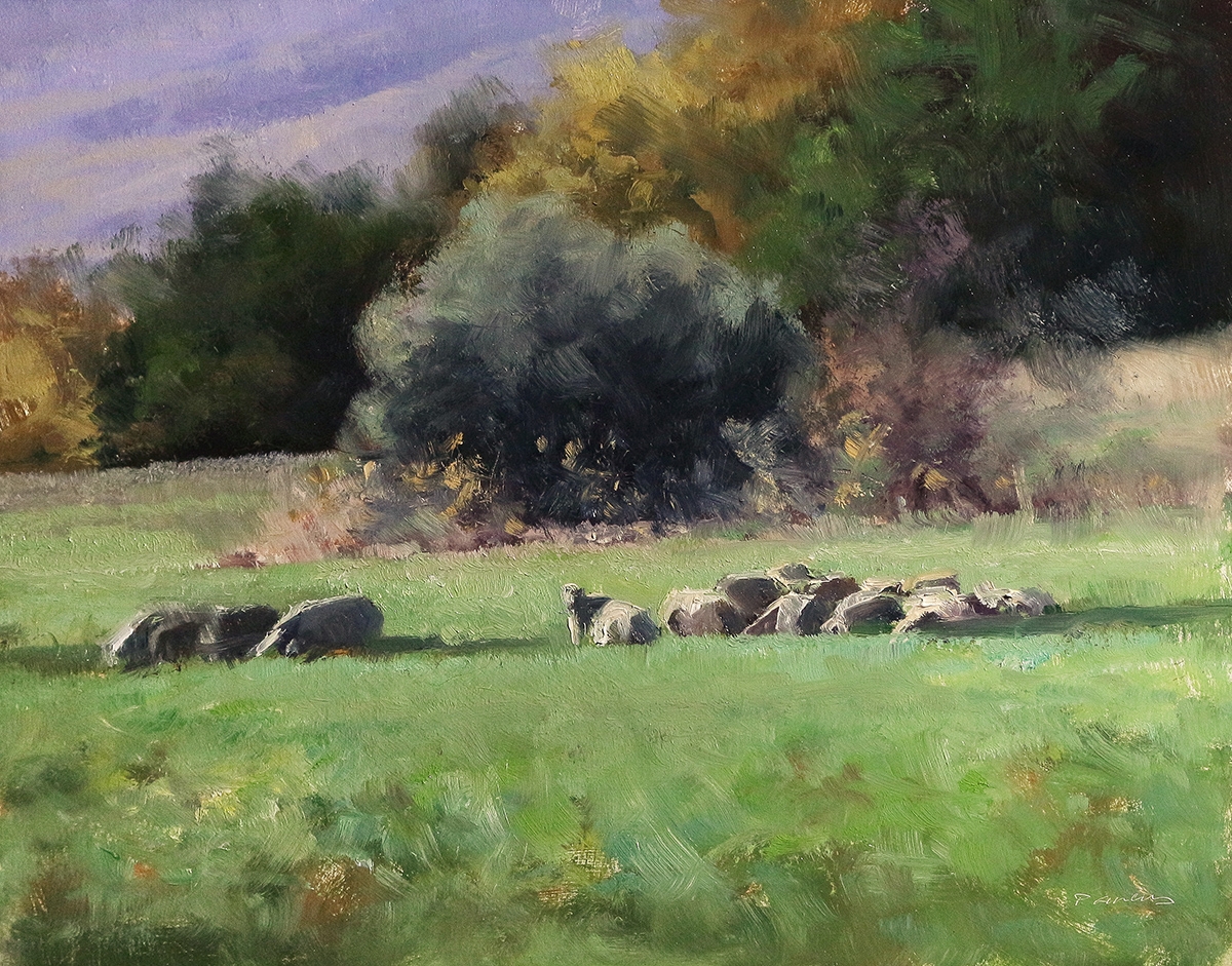 Peinture : Moutons Champs des Bollenes