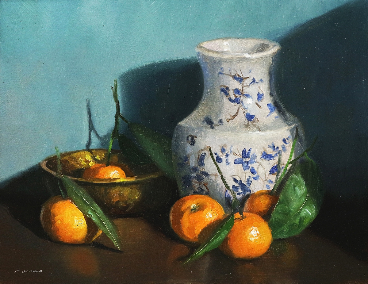 Peinture : Clémentines et Vase