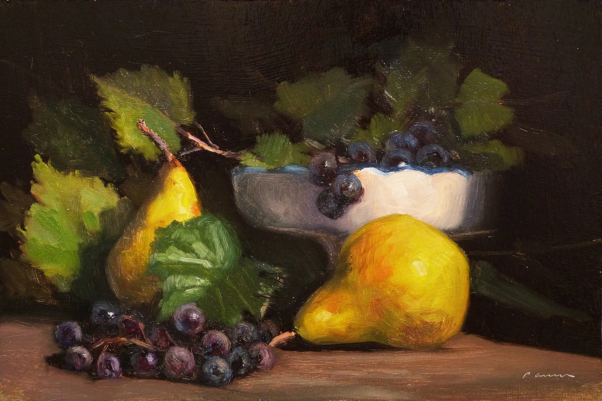 Peinture : Poires et Raisins 