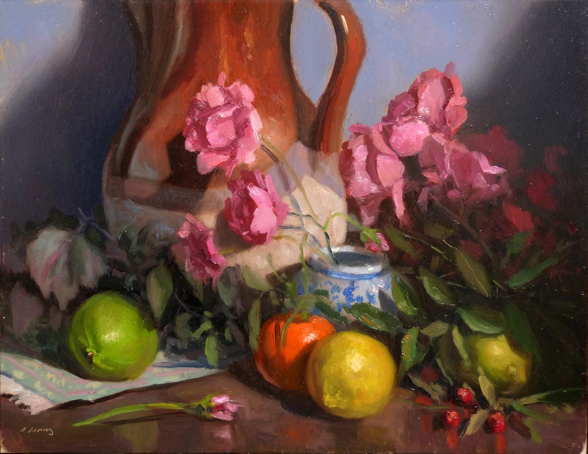 Peinture : Citrons, Roses et Pichet