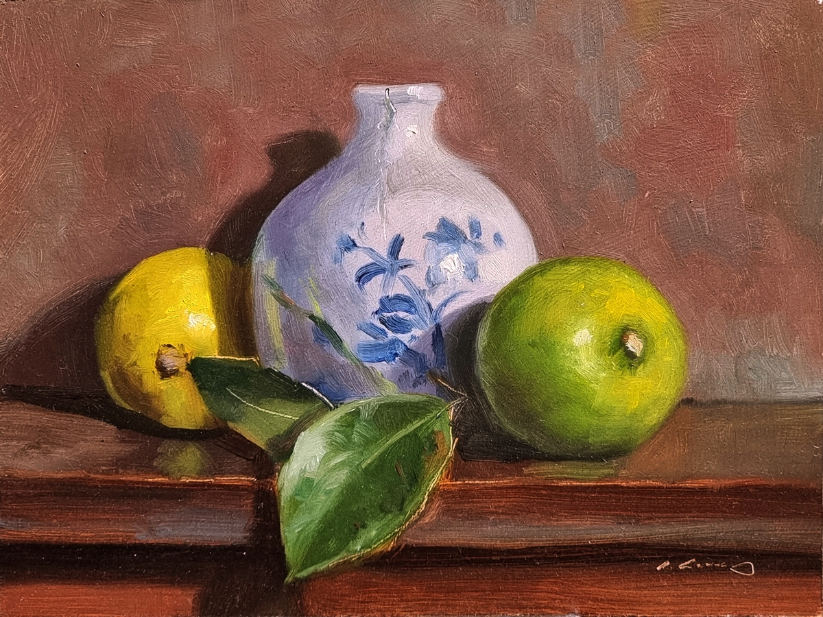 Peinture : Citrons et Vase 