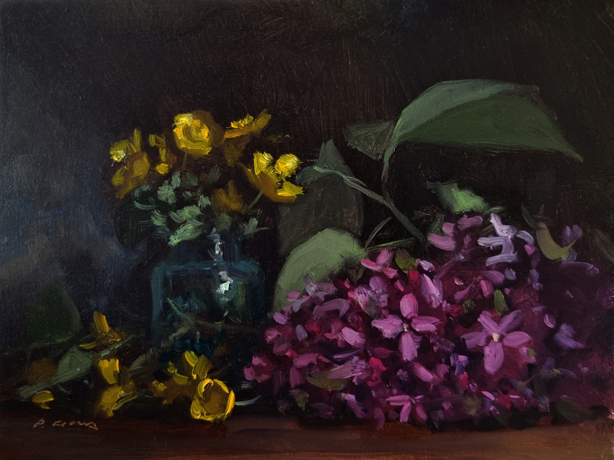 Peinture : Lilas et Boutons d'Or 