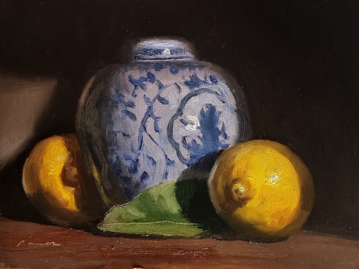 Peinture : Citrons et Vase 