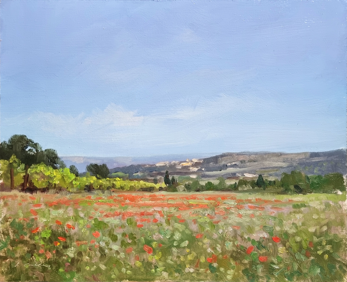 Peinture : Champs vers Roussillon 