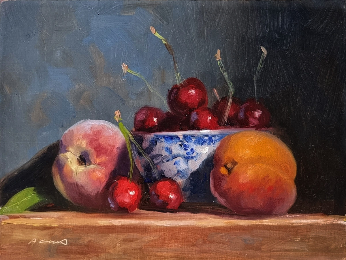 Peinture : Cerises, Pêche et Abricot