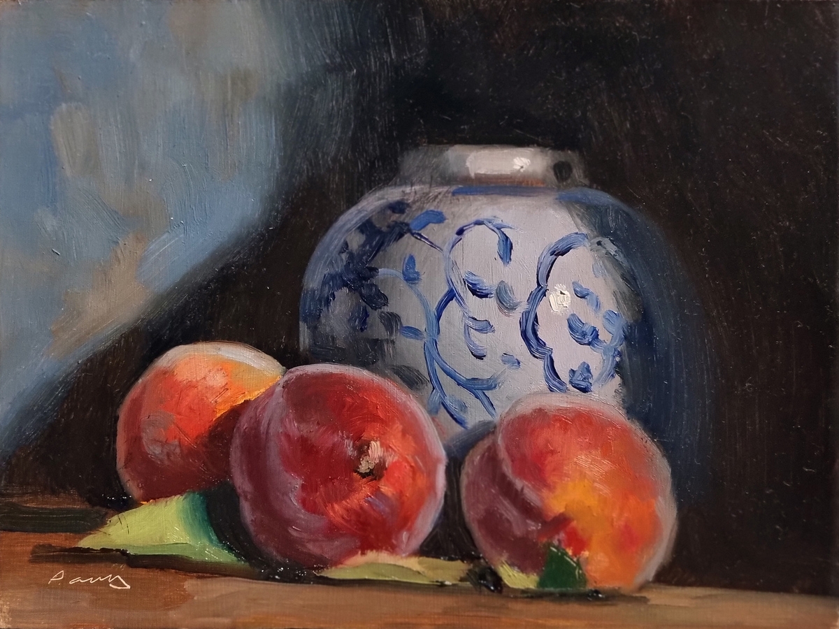 Peinture : Pêches et Faïence 