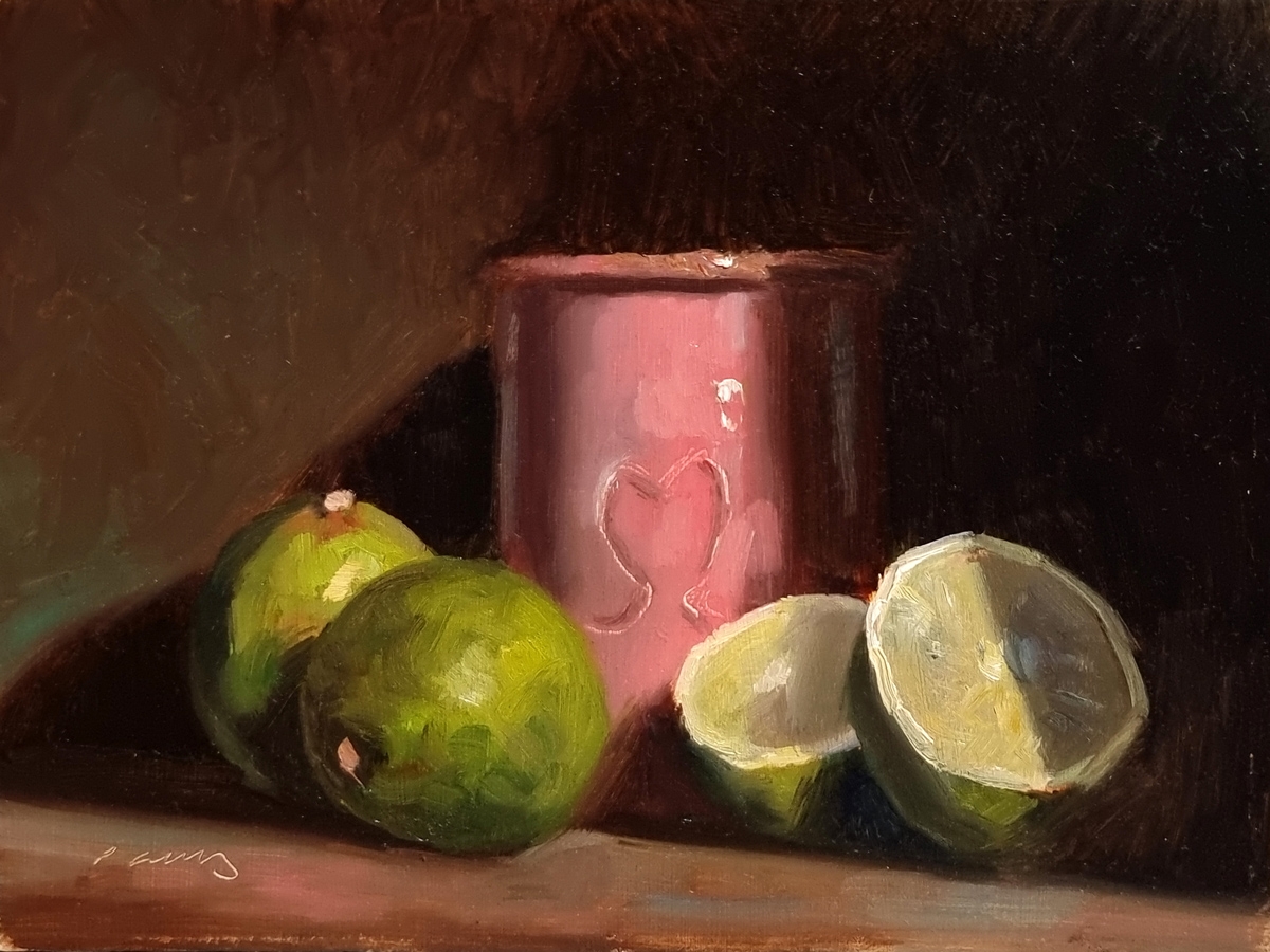 Peinture : Citrons et Pot Rose