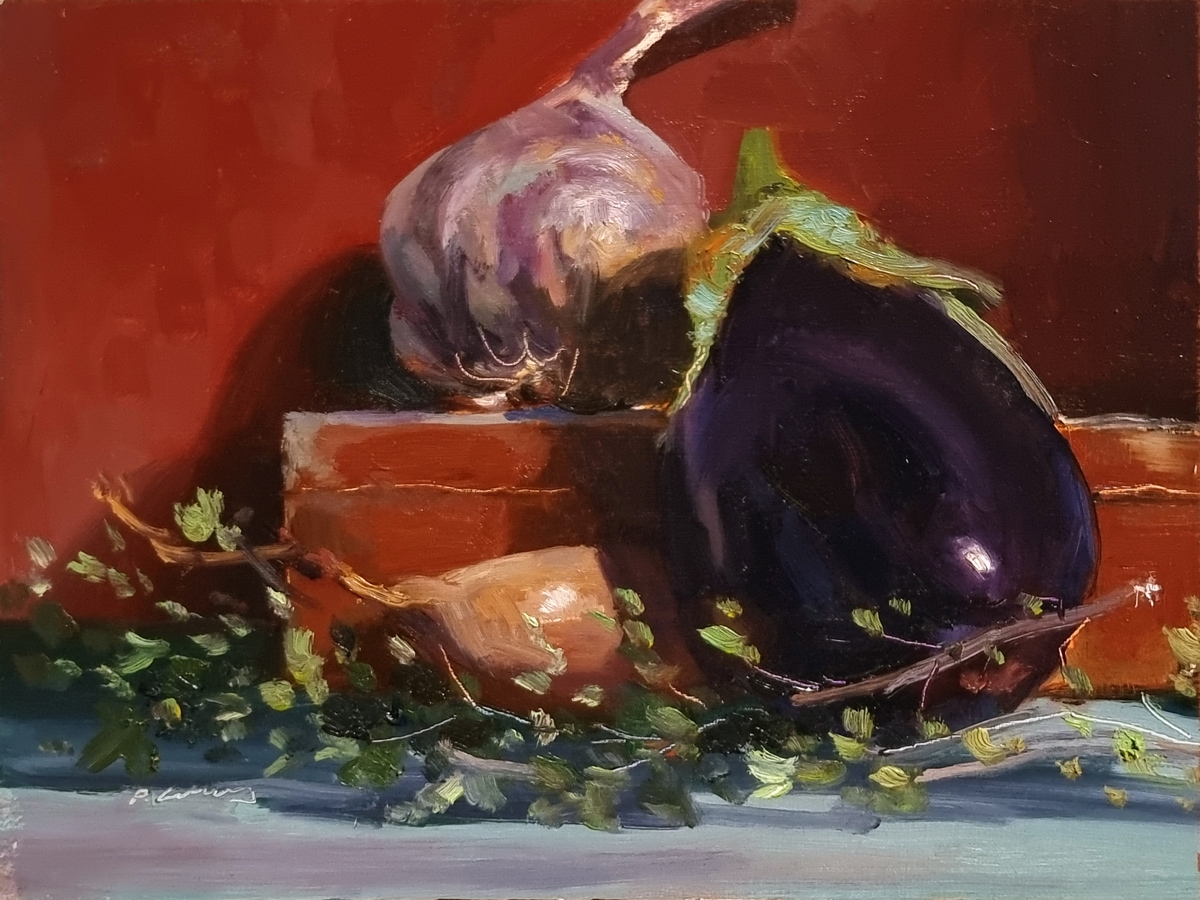 Peinture : Aubergine, Ail et Echalotte 