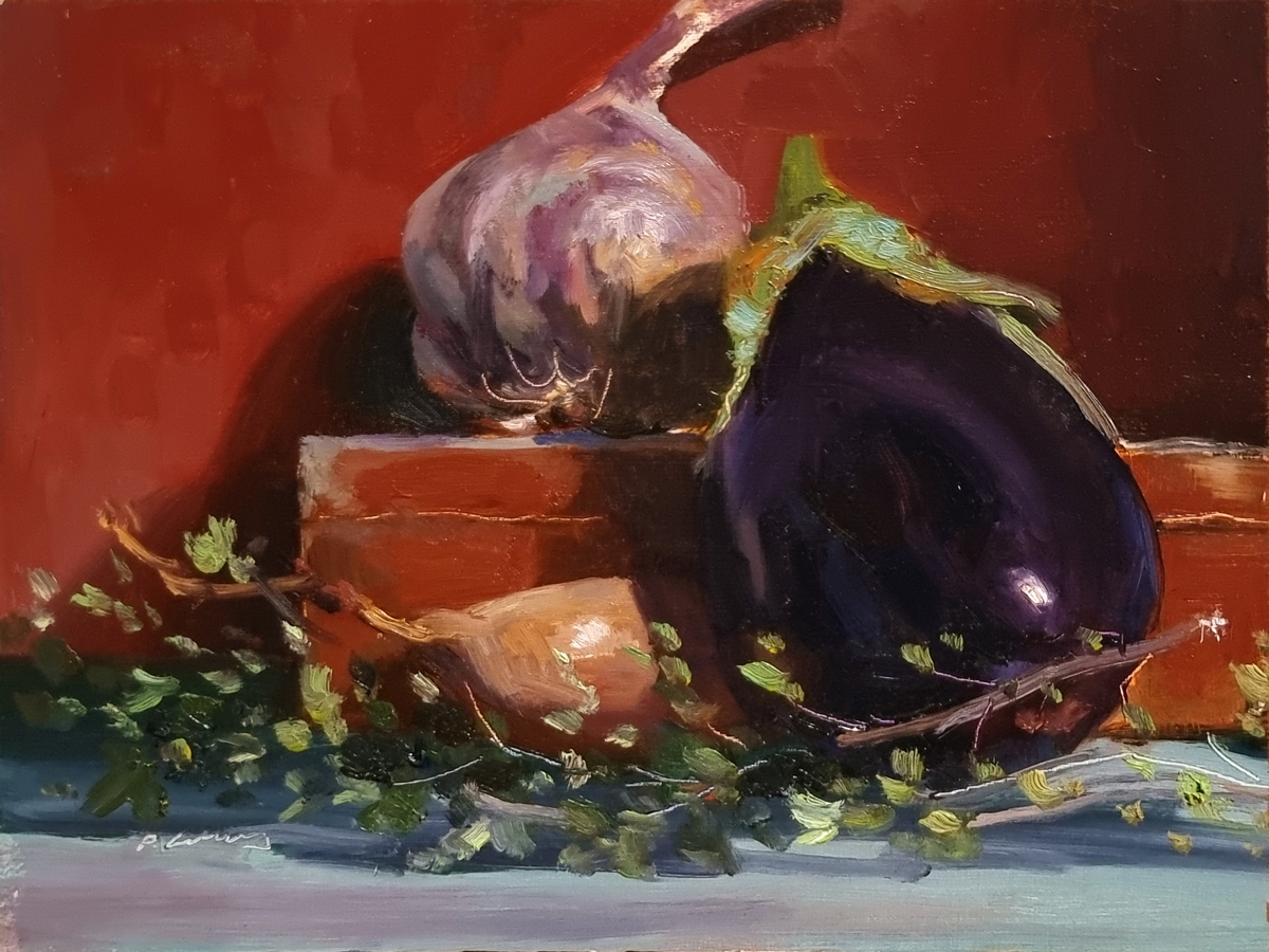 Peinture : Aubergine, Ail et Echalotte