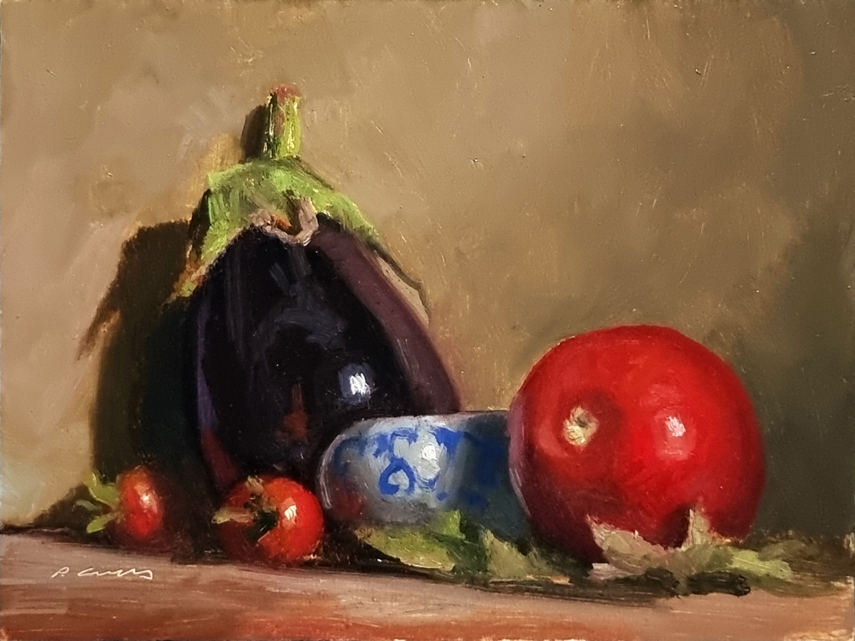 Peinture : Tomates et Aubergine 