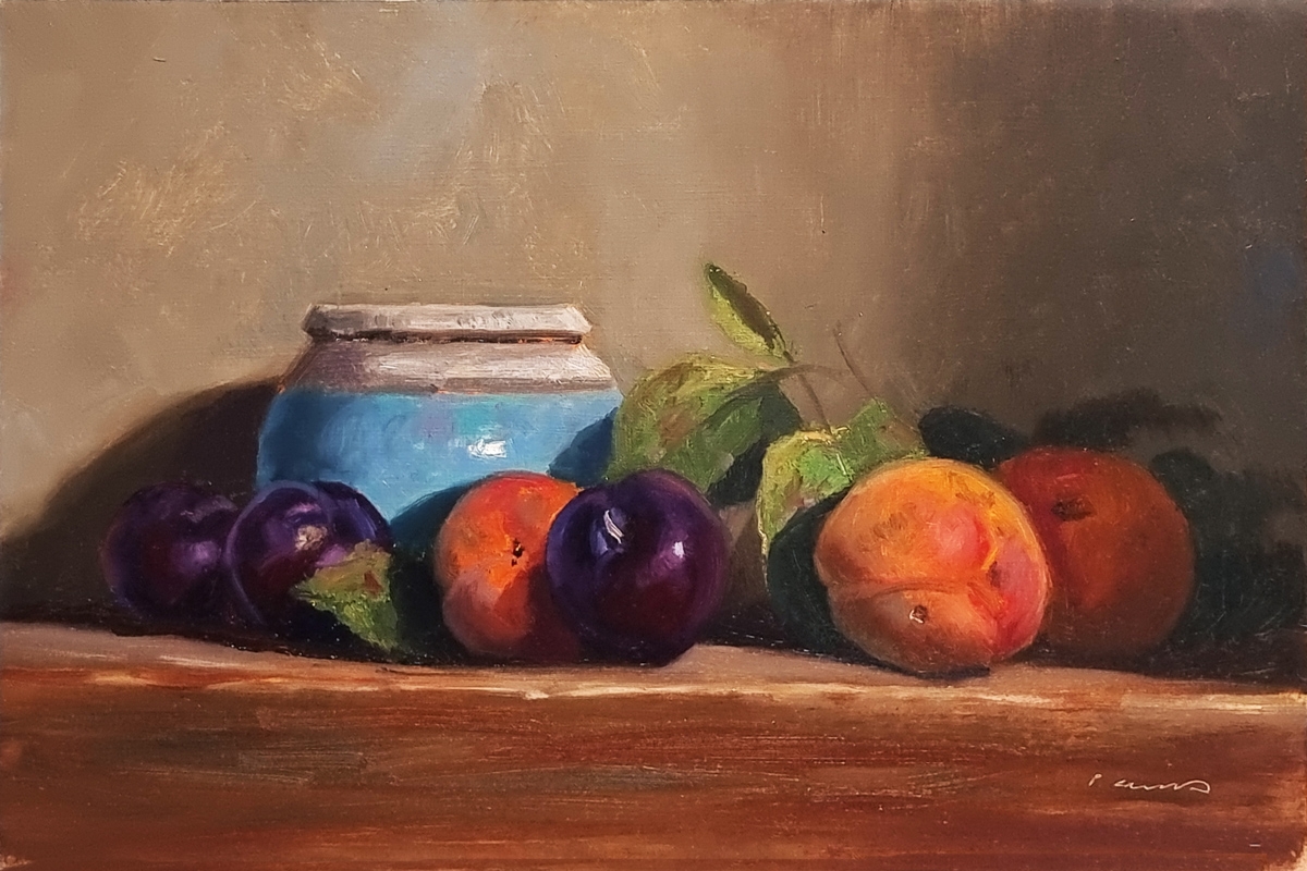Peinture : Abricots et Prunes 