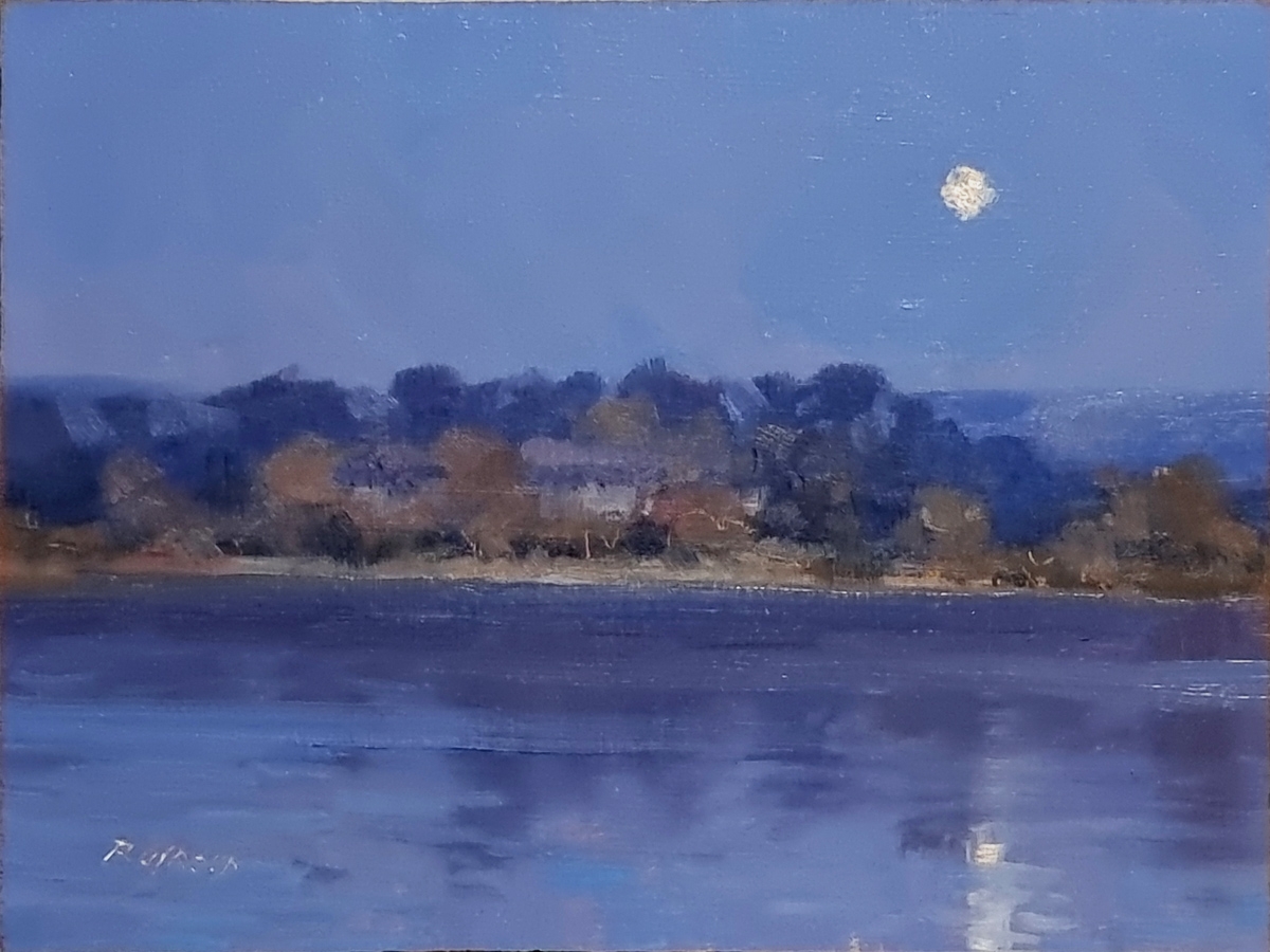 Peinture : Lune sur la Durance 