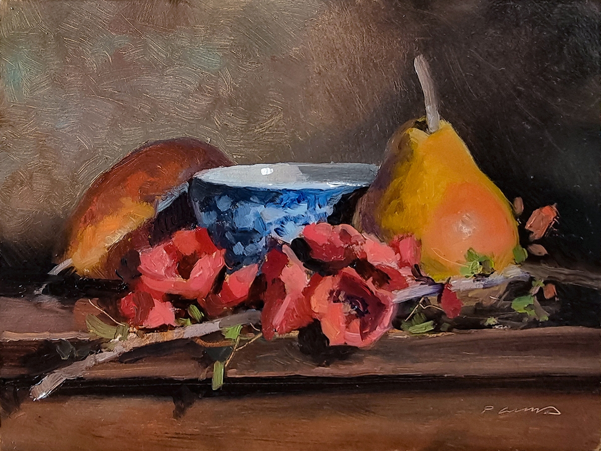 Peinture : Poires et Fleurs de Pommier 