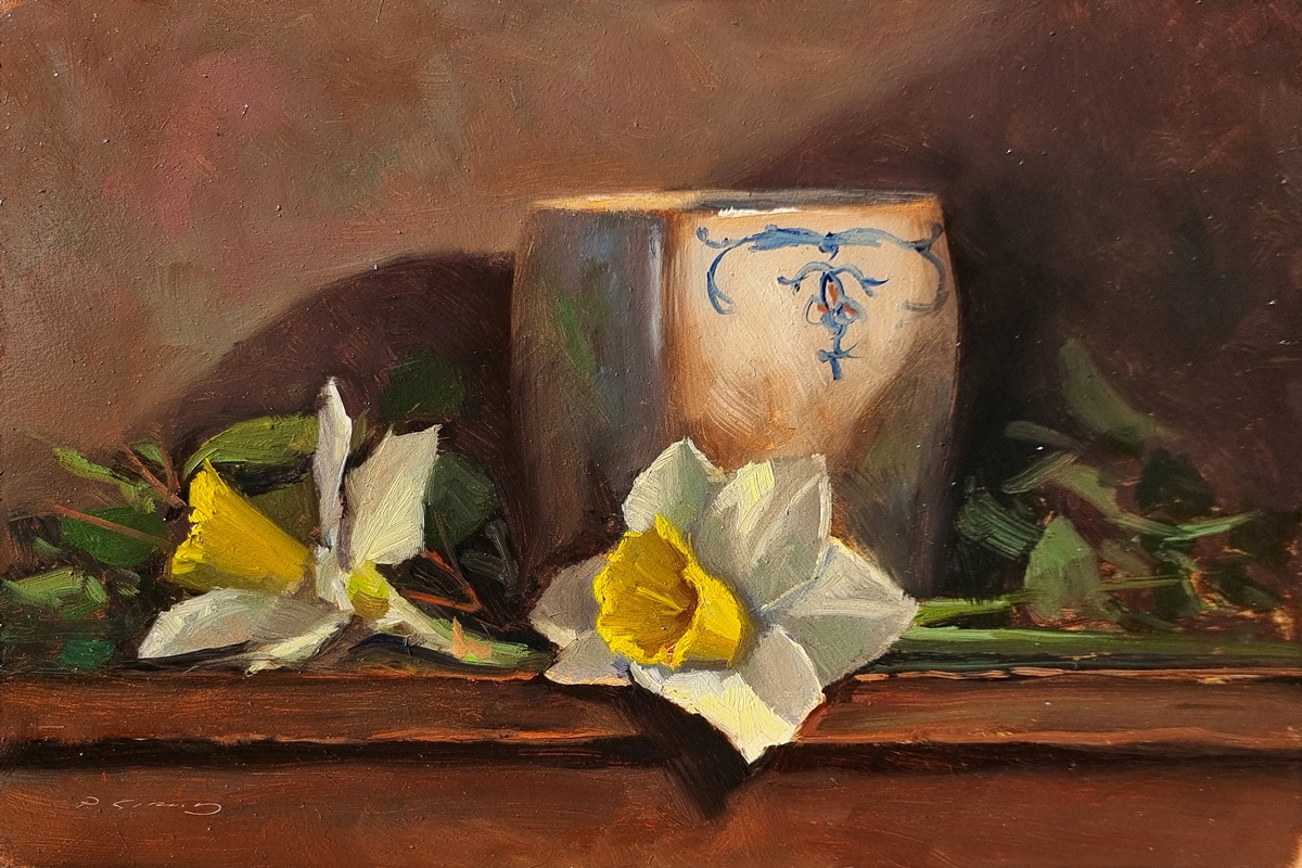 Peinture : Jonquilles et Vase