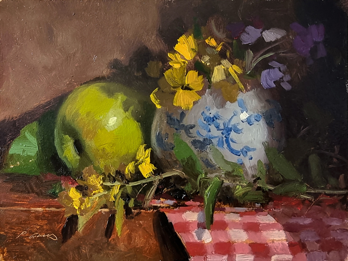 Peinture : Pomme et Fleurs
