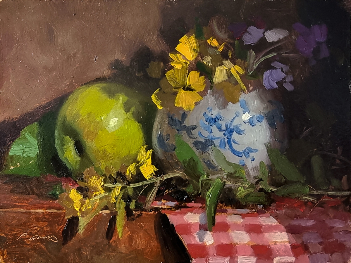 Peinture : Pomme et Fleurs 