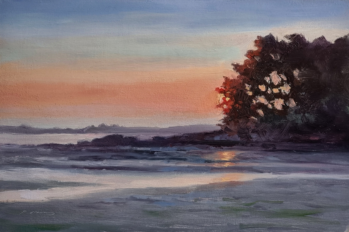 Peinture : Soleil Couchant Plage de Séné 