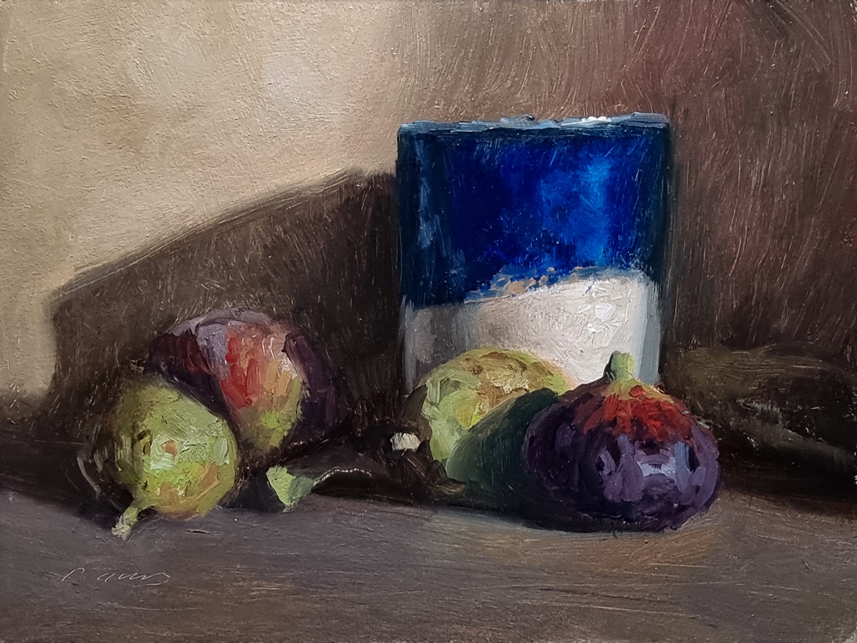 Peinture : Figues, Noix et Tasse Bleue 