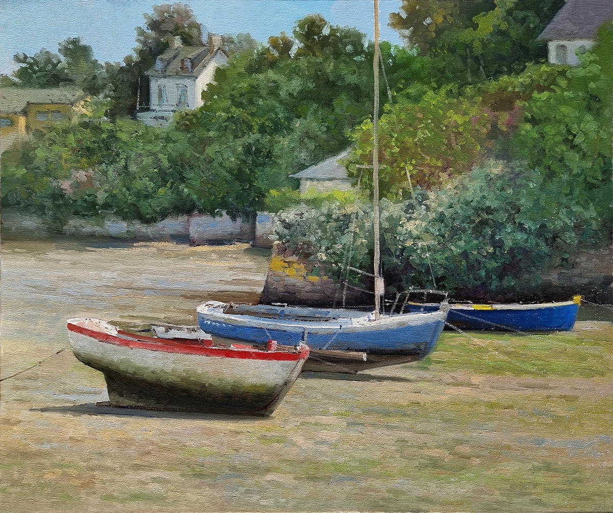 Peinture : Barques sur l'Ile aux Moines 
