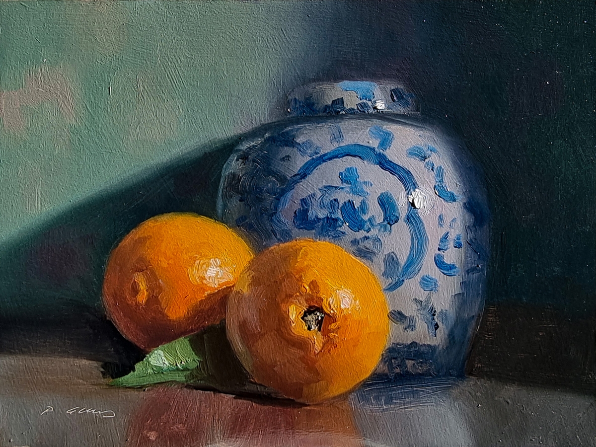 Peinture : Clémentines et Vase 