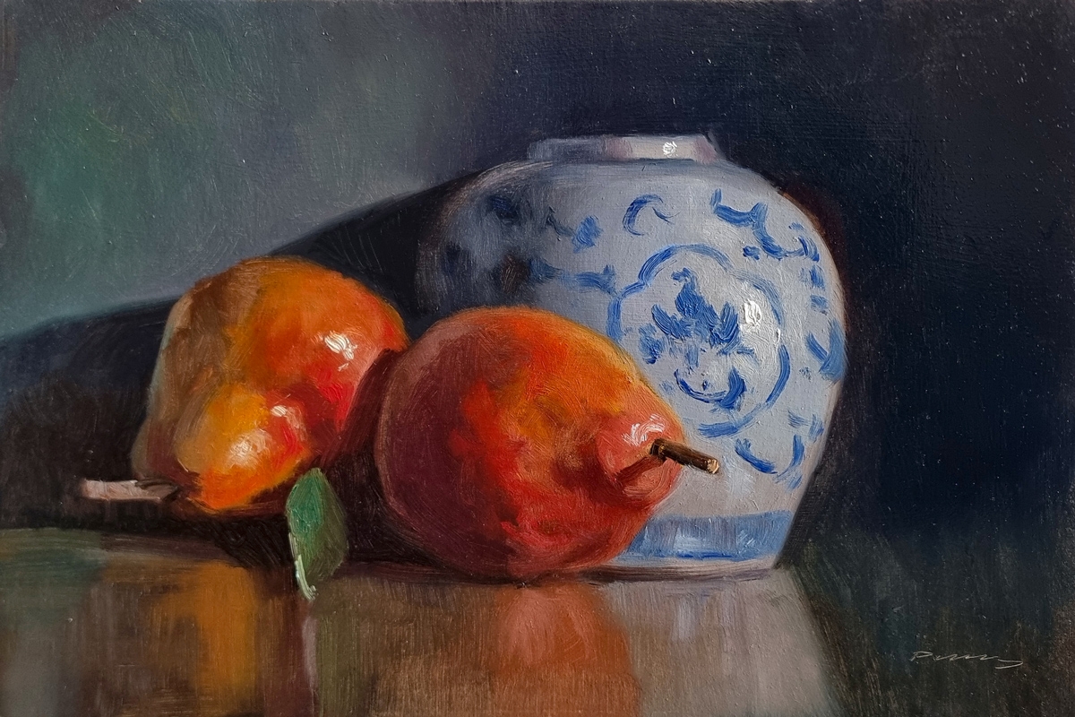 Peinture : Poires et Vase 