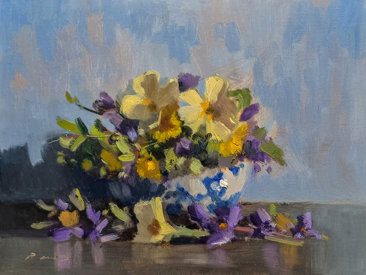 Peinture : Primevères et Violettes 