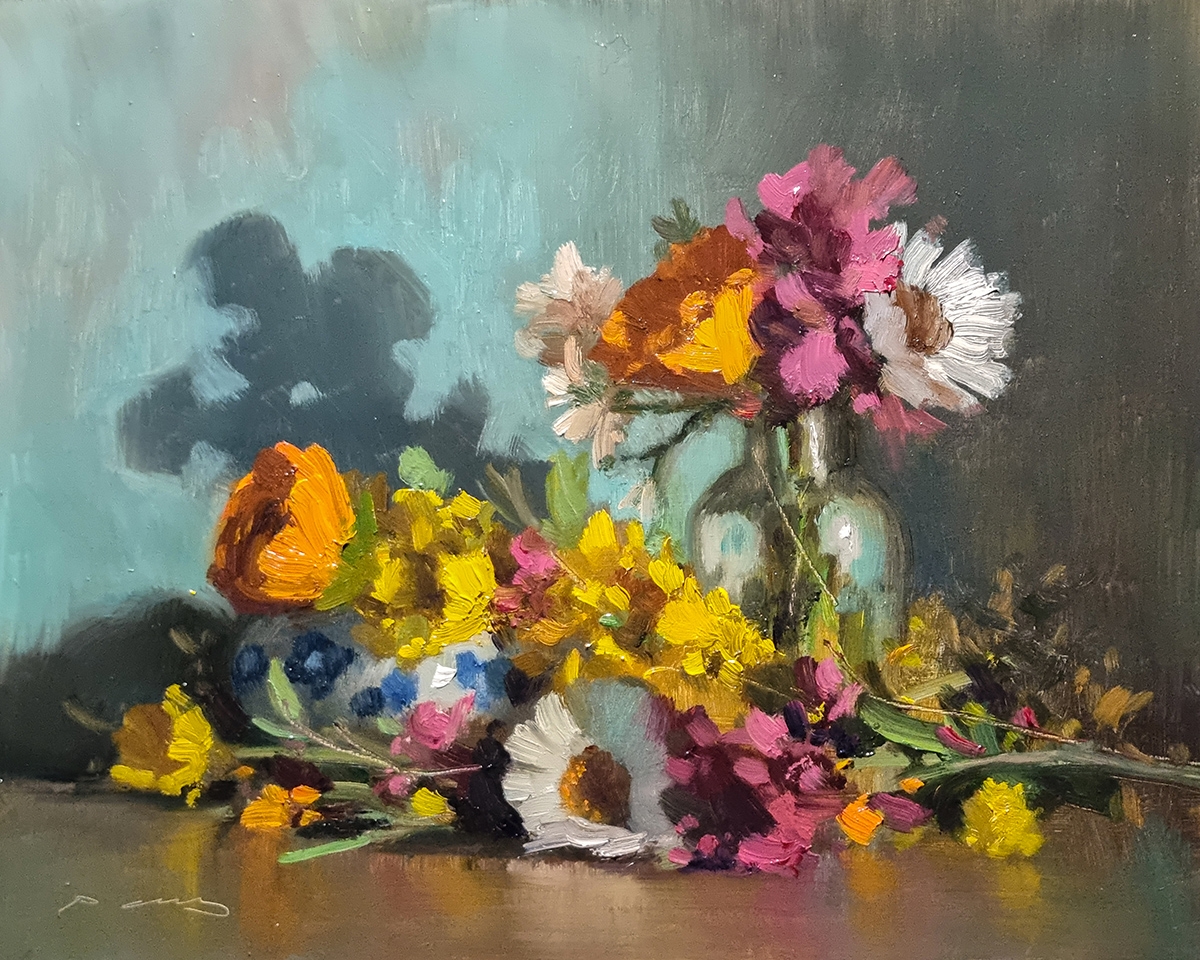 Peinture : Fleurs et Flacon 