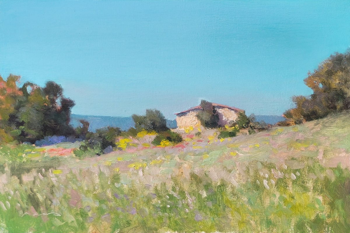 Peinture : Cabanon Provençal Champs de Rame Peinture : Cabanon Provençal Champs de Rame
