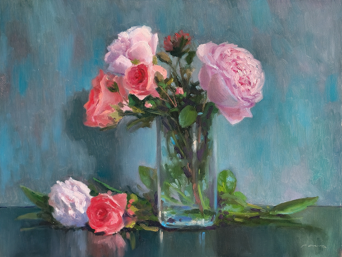 Peinture : Pivoines et Roses 