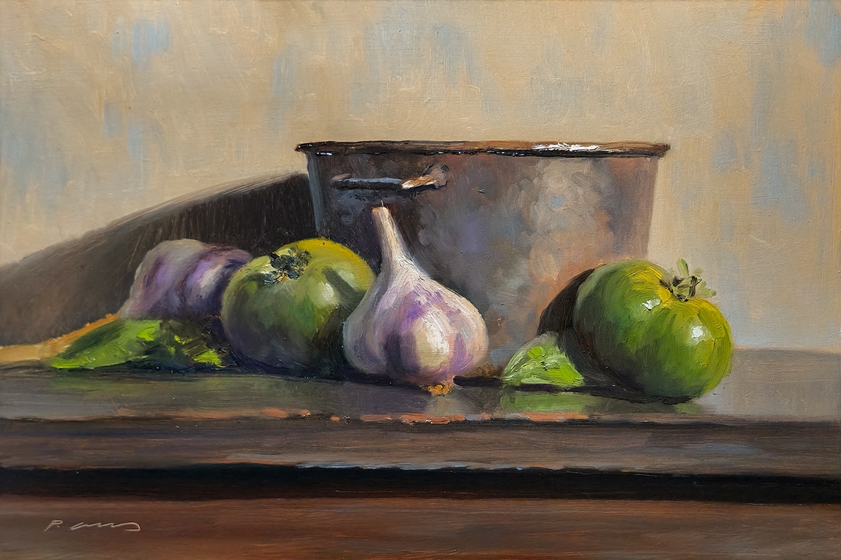Peinture : Tomates Vertes et Aulx 