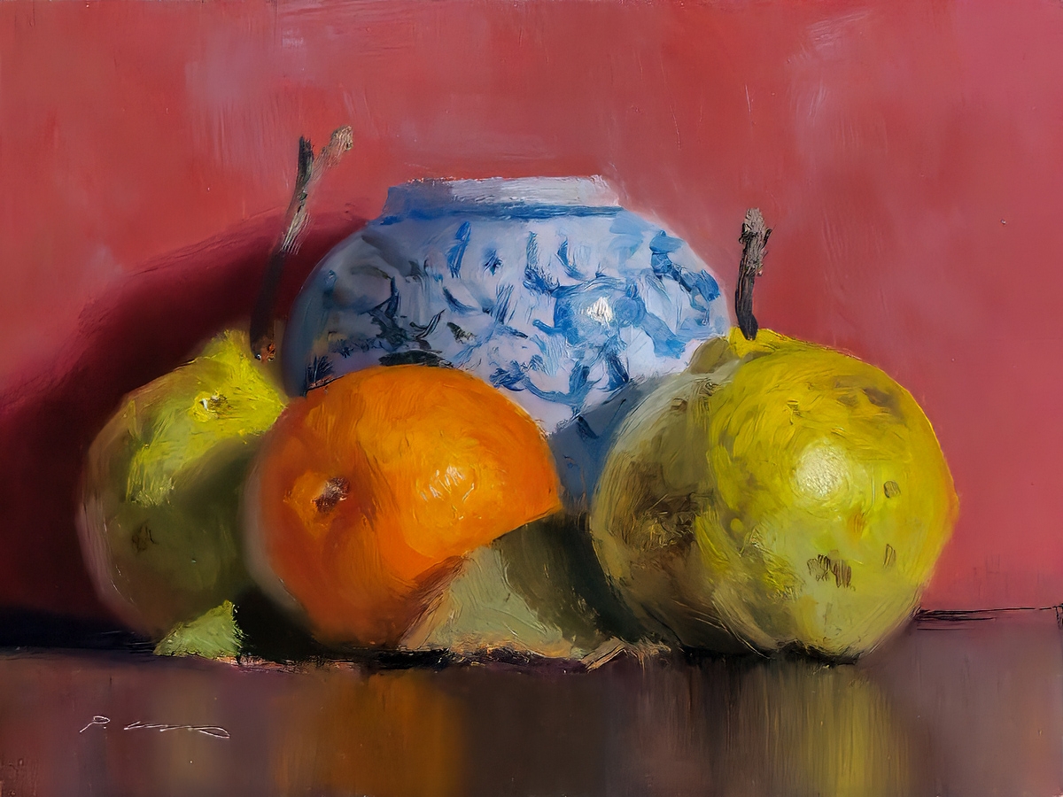 Peinture : Poires et Clémentines 