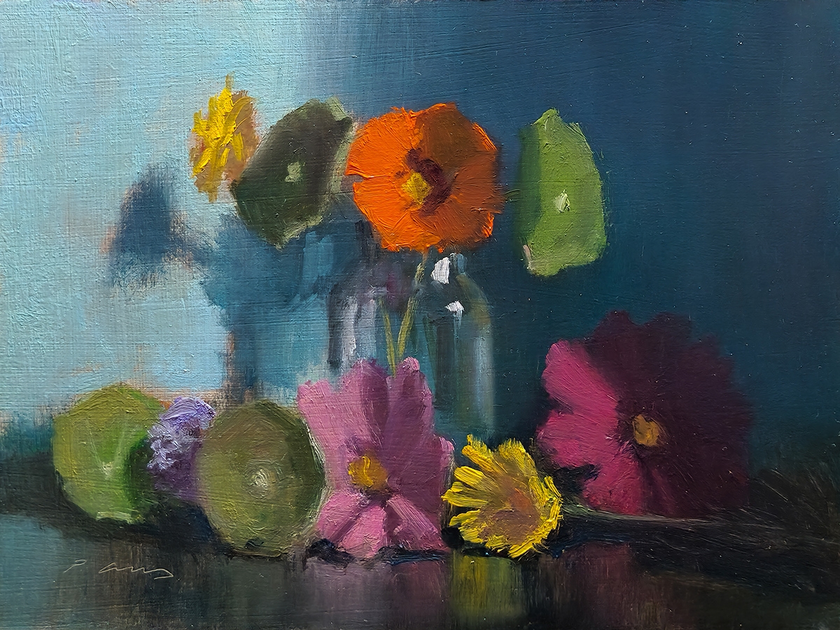 Peinture : Cosmos et Capucine 