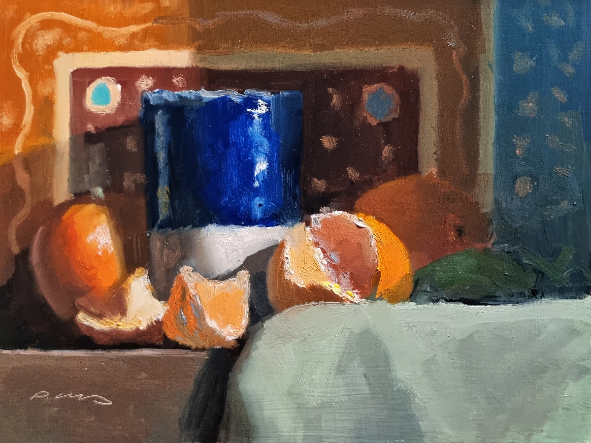 Peinture : Clémentines et Tasse Bleue Peinture : Clémentines et Tasse Bleue