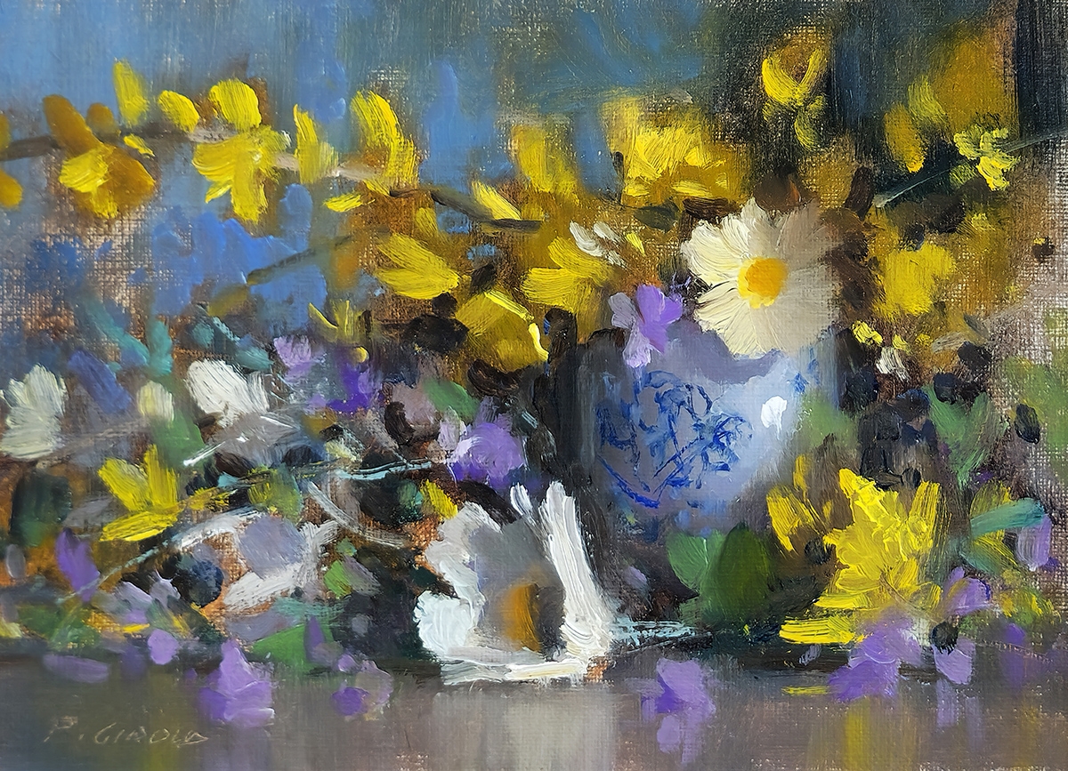 Peinture : Fleurs et Tasse 