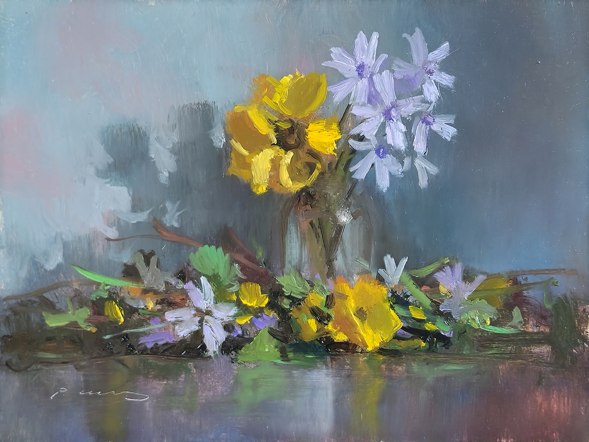 Peinture : Fleurs et Bouteille Peinture : Fleurs et Bouteille