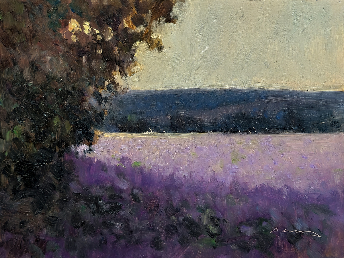 Peinture : Soleil Couchant (Lavande des Ateliers)