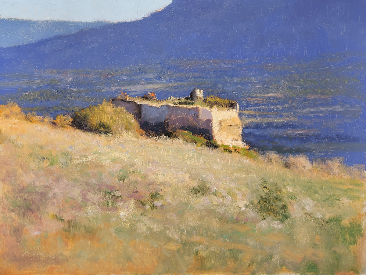 Peinture : Château de Mison (Vue du plateau des Roméyères)